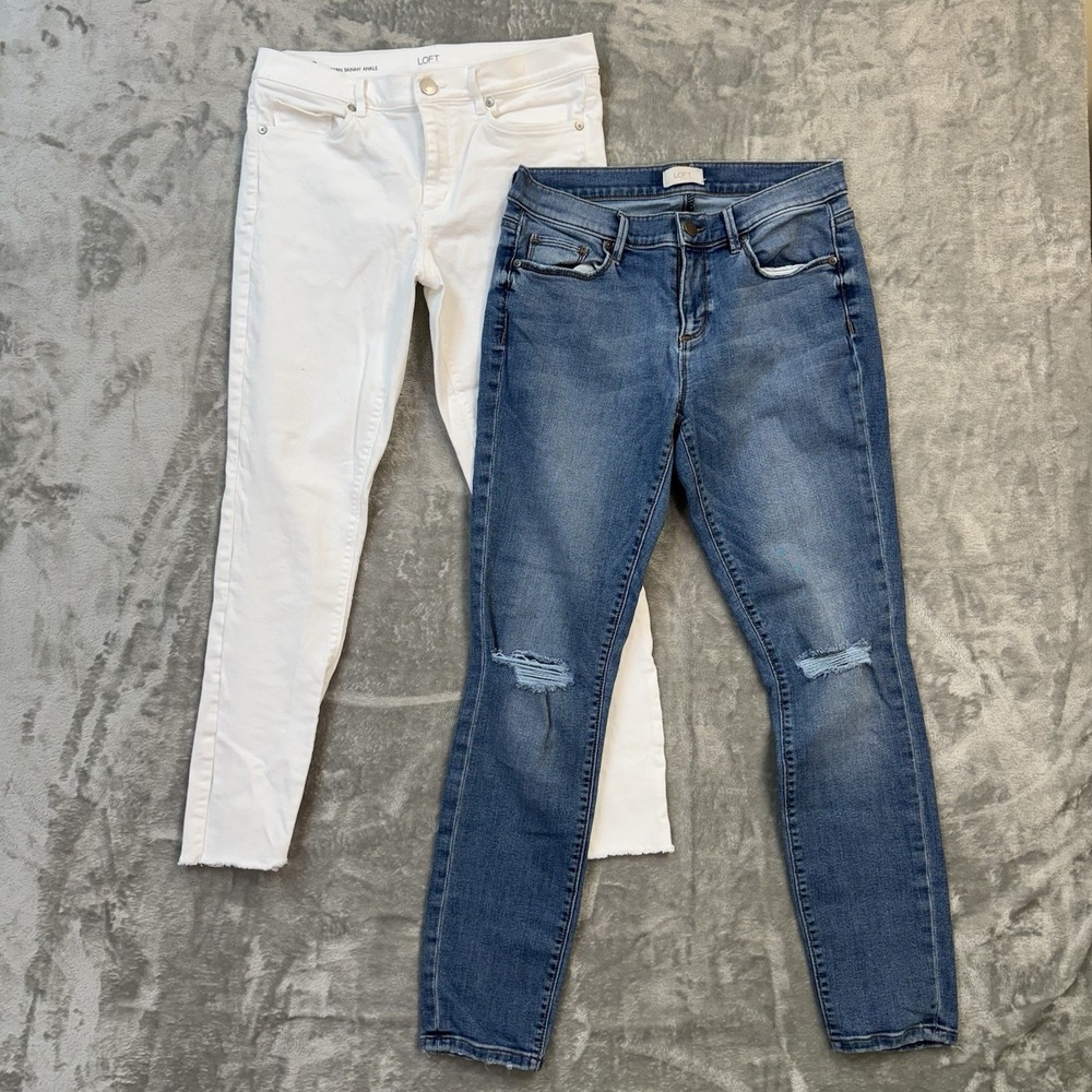 Lot of 2 American Eagle Skinny Ankle Jeans size 6 Regular White/Blue Denim